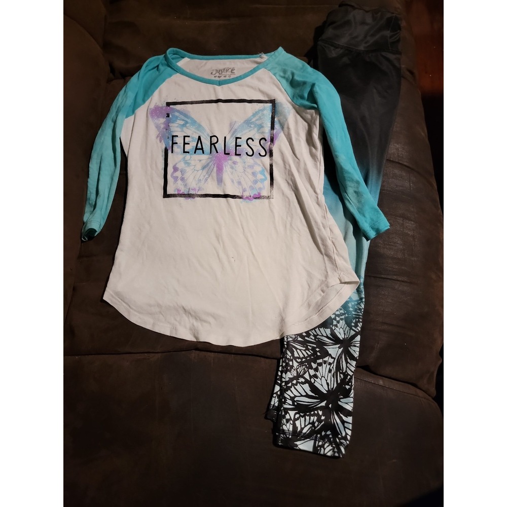 Justice fearless butterfly top and leggings size 8